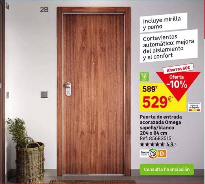 Oferta de Puerta De Entrada Acorazada Omega Sapelly/blanco por 529€ en Leroy Merlin