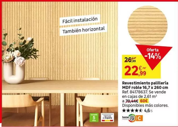 Oferta de Revestimiento Paillería MDF Roble por 22,99€ en Leroy Merlin