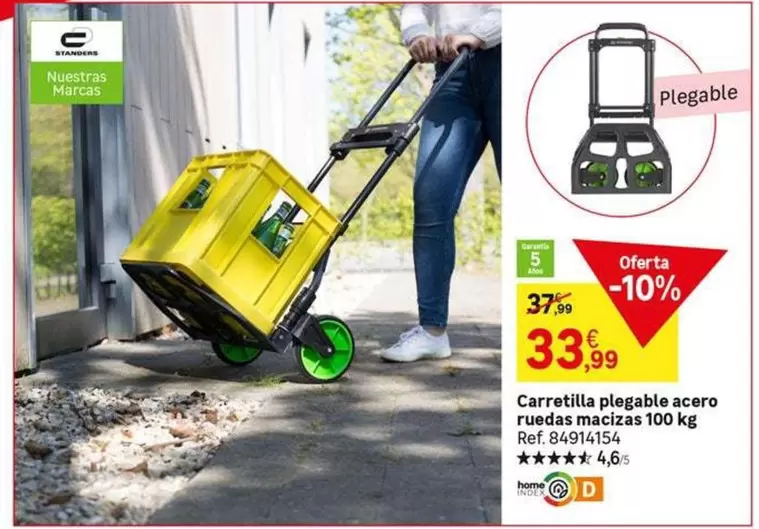 Oferta de Carretilla -  Plegable Acero Ruedas Macicas por 33,99€ en Leroy Merlin