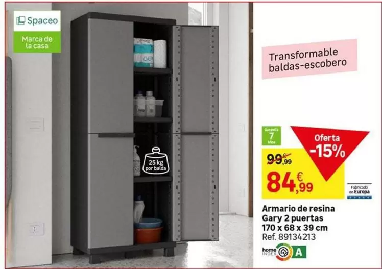 Oferta de La casa - Armario De Resina Gary 2 Puertas 170 X 83 X 32 Cm por 84,99€ en Leroy Merlin