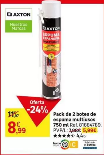 Oferta de Axton - Pack De 2 Botes De Espuma Multiusos por 8,99€ en Leroy Merlin