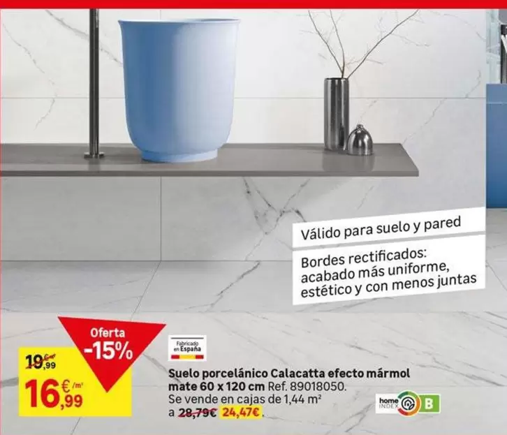 Oferta de Home - Suelo Porcelanico Calacotta Efecto Mármol por 16,99€ en Leroy Merlin