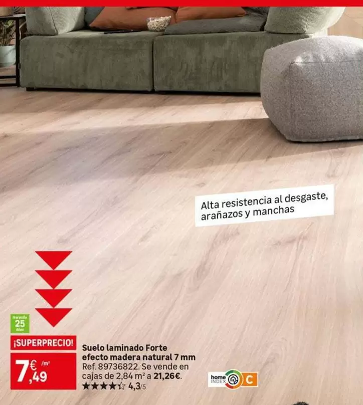 Oferta de Suelo Laminado Forte Efecto Madera Natural por 7,49€ en Leroy Merlin