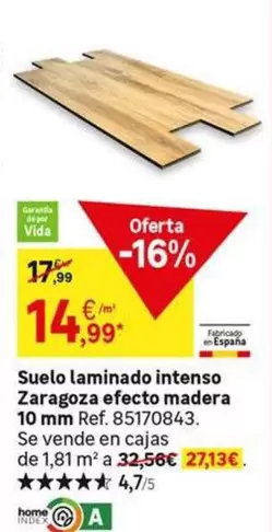 Oferta de Suelo Laminado Intenso Zaragoza Efecto Madera 10 Mm por 14,99€ en Leroy Merlin