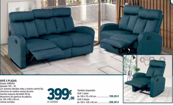 Oferta de Sofá 3 Plazas por 399€ en E.Leclerc