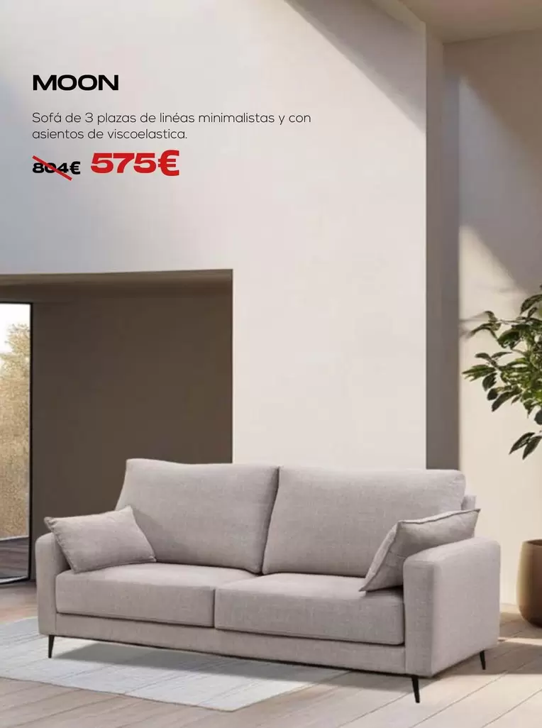 Oferta de Moon - Sofá De 3 Plazas De Linéas Minimalistas Y Con Asientos De Viscoelastica por 575€ en OKSofas