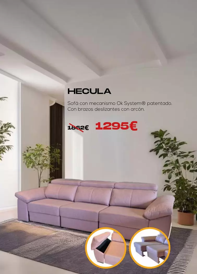 Oferta de Hecula - Sofá Con Mecanismo Ok SystemⓇ Patentado. Con Brazos Deslizantes Con Arcón por 1295€ en OKSofas