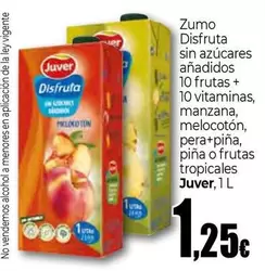 Oferta de Juver - Zumo Disfruta Sin Azucares Anadidos 10 Frutas + 10 Vitaminas por 1,25€ en UDACO