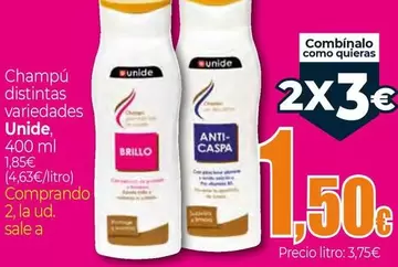 Oferta de Unide - Champú Distintas Variedades por 1,85€ en UNIDE Alimentación