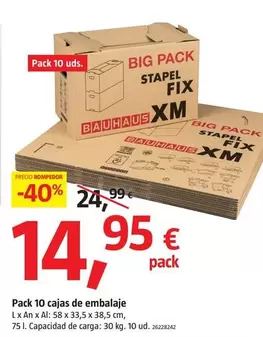 Oferta de Pack 10 Cajas De Embalaje por 14,95€ en BAUHAUS