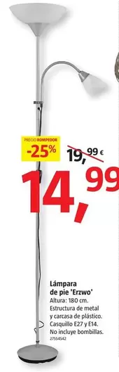 Oferta de Lámpara De Pie 'Erzwo' por 14,99€ en BAUHAUS