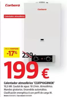 Oferta de Corberó - Calentador Atmosferico 'CCATP10GBNOX' por 199€ en BAUHAUS