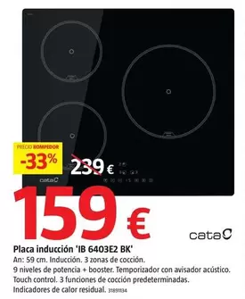 Oferta de Cata - Placa Inducción 'IB 6403E2 BK' por 159€ en BAUHAUS