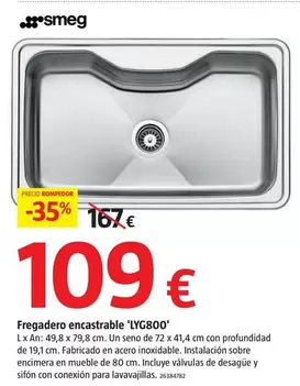 Oferta de Smeg - Fregadero Encastrable 'LYG800' por 109€ en BAUHAUS