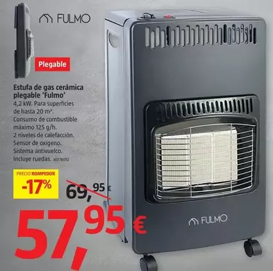 Oferta de Fulmo - Estufa De Gas Cerámica Plegable por 57,95€ en BAUHAUS