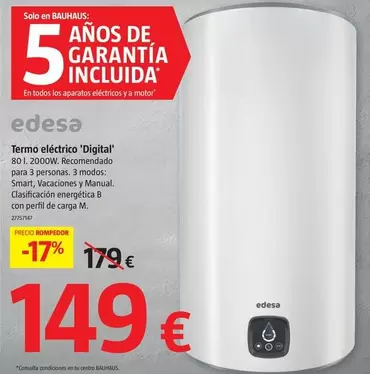 Oferta de Edesa - Termo Electrico 'Digital' por 149€ en BAUHAUS