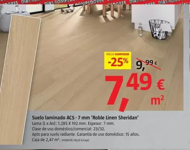 Oferta de Suelo Laminado AC5 • 7 Mm 'Roble Linen Sheridan' por 7,49€ en BAUHAUS