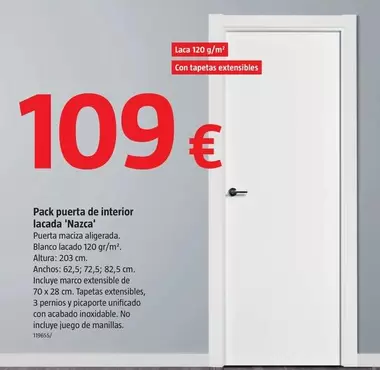 Oferta de Pack Puerta De Interior Lacada 'Nazca' por 109€ en BAUHAUS