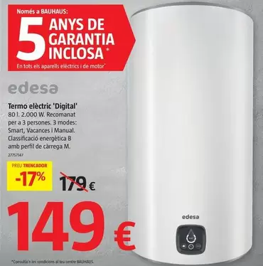 Oferta de Edesa - Termo Electrico 'Digital' por 149€ en BAUHAUS