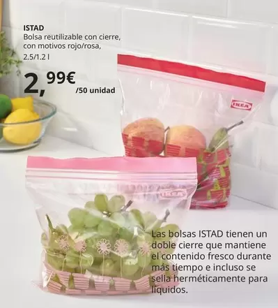 Oferta de Istad - Bolsa Reutilizable Con Cierre, Con Motivos Rojo/rosa por 2,99€ en IKEA