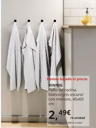 Oferta de Rinnig - Paño De Cocina, Blanco/gris Oscuro/ Con Motivos por 2,49€ en IKEA