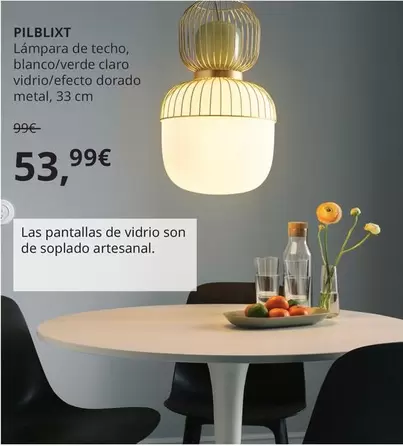 Oferta de Pilblixt - Lampara De Techo, Blanco/verdero  Vidrio/efecto Dorado Metal por 53,99€ en IKEA