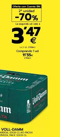 Oferta de Voll-Damm - Cerveza , Pack 12X33 CL por 11,55€ en BM Supermercados