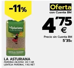 Oferta de La Asturiana - Lenteja Pardina , 1kg por 5,35€ en BM Supermercados