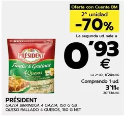 Oferta de Président - Queso Rallado 4 Quesos por 3,11€ en BM Supermercados