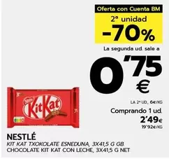 Oferta de Nestlé - Chocolate Kit Kat Con Leche por 2,49€ en BM Supermercados