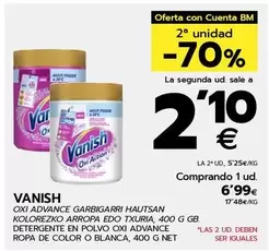 Oferta de Vanish - Detergente En Polvo Oxi Advance Ropa De Color O Blanca por 6,99€ en BM Supermercados