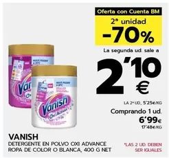 Oferta de Vanish - Detergente En Polvo Oxi Advance Ropa De Color O Blanca por 6,99€ en BM Supermercados