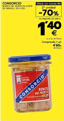 Oferta de Consorcio - Bonito Del Norte En Aceite De Girasol por 4,65€ en BM Supermercados