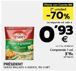 Oferta de Président - Queso Rallado  por 3,11€ en BM Supermercados