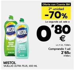 Oferta de Mistol - Vajillas Ultra Plus 650ml por 2,65€ en BM Supermercados