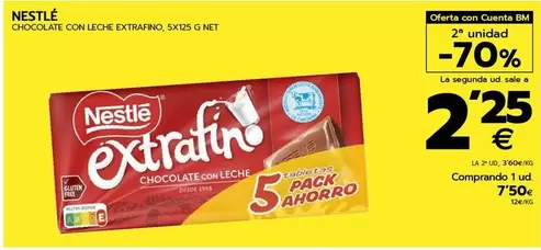 Oferta de Nestlé - Chocolate Con Leche Extrafino 5X125 G por 7,5€ en BM Supermercados