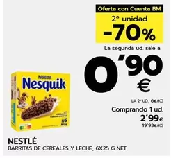 Oferta de Nestlé - Barritas De Cereales Y Leche por 2,99€ en BM Supermercados