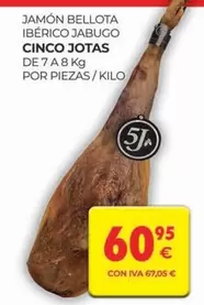 Oferta de 5 Jotas - Jamón Bellota Ibérico Jabugo por 60,95€ en CashDiplo