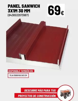 Oferta de Panel Sanwich 3x1m 30 Mm por 69€ en Brico Depôt