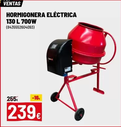 Oferta de Hormigonera Electrica 130 L 700w por 239€ en Brico Depôt