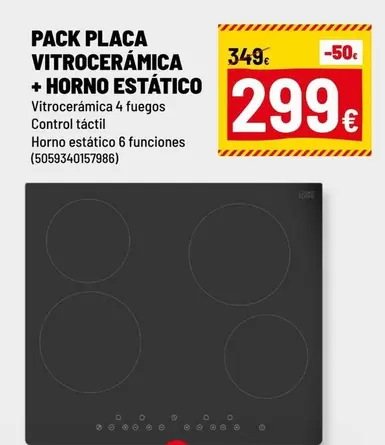 Oferta de Control - Pack Placa Vitroceramica + Horno Estatico por 299€ en Brico Depôt