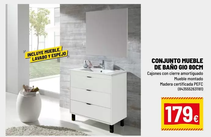 Oferta de Gio - Conjunto Mueble De Bano G10 80cm por 179€ en Brico Depôt