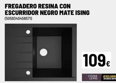 Oferta de Brico - Fregadero Resina Con Escurridor Negro Mate por 109€ en Brico Depôt