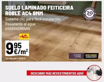 Oferta de Sistema - Suelo Laminado Feitcieira Roble Ac4 por 9,95€ en Brico Depôt