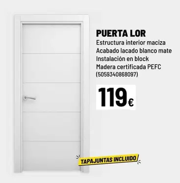 Oferta de Blanco - Puerta Lor Estucrutura Interior Maciza por 119€ en Brico Depôt