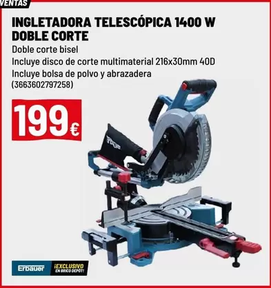 Oferta de Ingletadora Telescopica 1400 W Doble Corte por 199€ en Brico Depôt