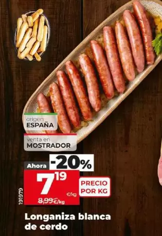 Oferta de Longaniza Blanca De Cerdo por 7,19€ en Dia