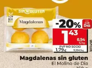 Oferta de El Molino De Dia - Magdalenas Sin Gluten por 1,43€ en Dia