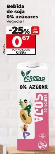 Oferta de Vegedia - Bebida De Soja 0% Azucares por 0,67€ en Dia