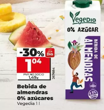 Oferta de Vegedia - Bebida De Almendras 0% Azucares por 1,04€ en Dia